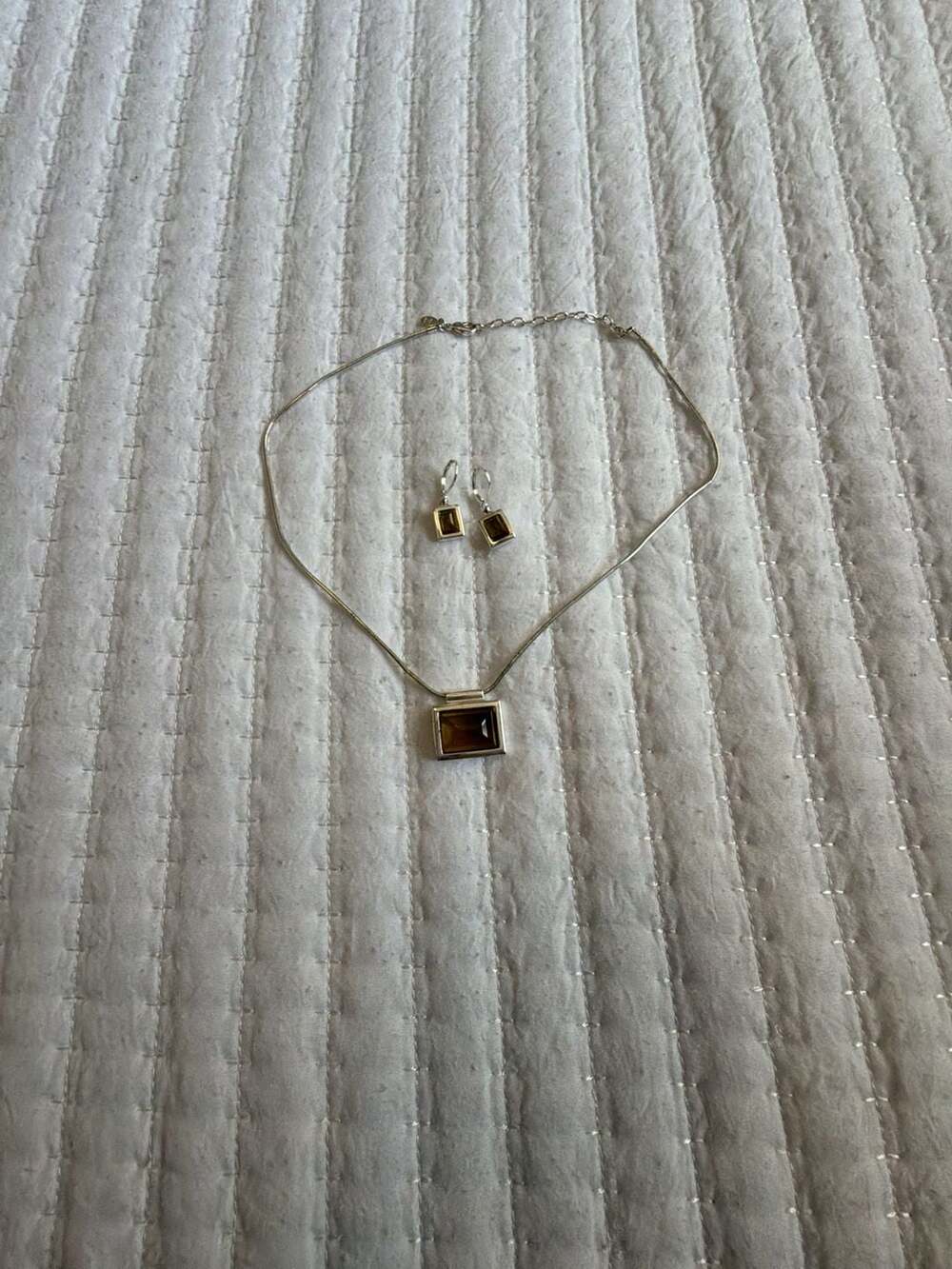 Chico's Silver Tone Pendant Necklace and Earrings Jewelry Set